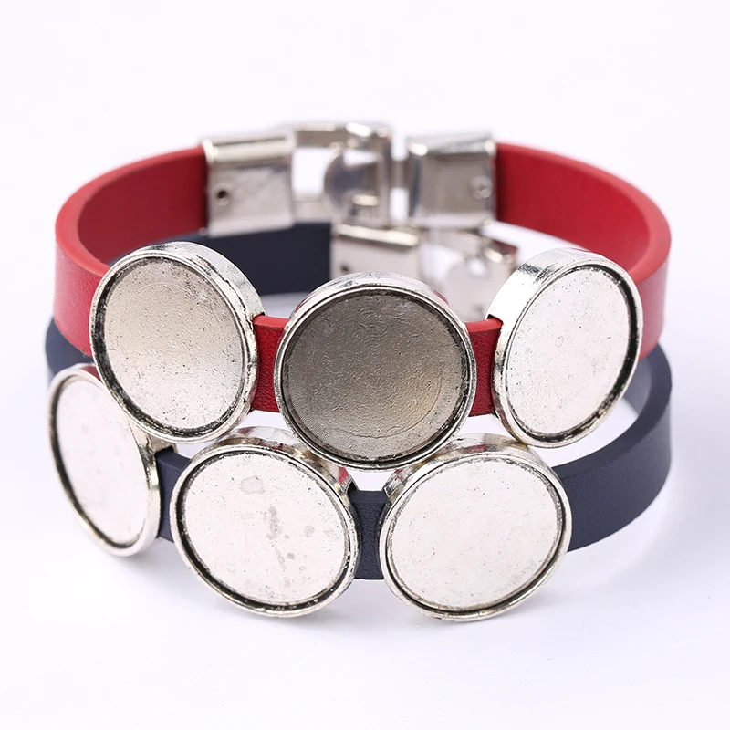 

reidgaller 5pcs 20mm round cabochon bracelet trays diy blank leather bracelets base settings for jewelry making