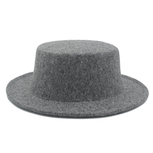 Шерсть Boater гладкая шляпа для женщин Мужские фетровые широкие полями Chapeu de Feltro Gambler Prok Pie Fedora Hat - Цвет: Light Grey