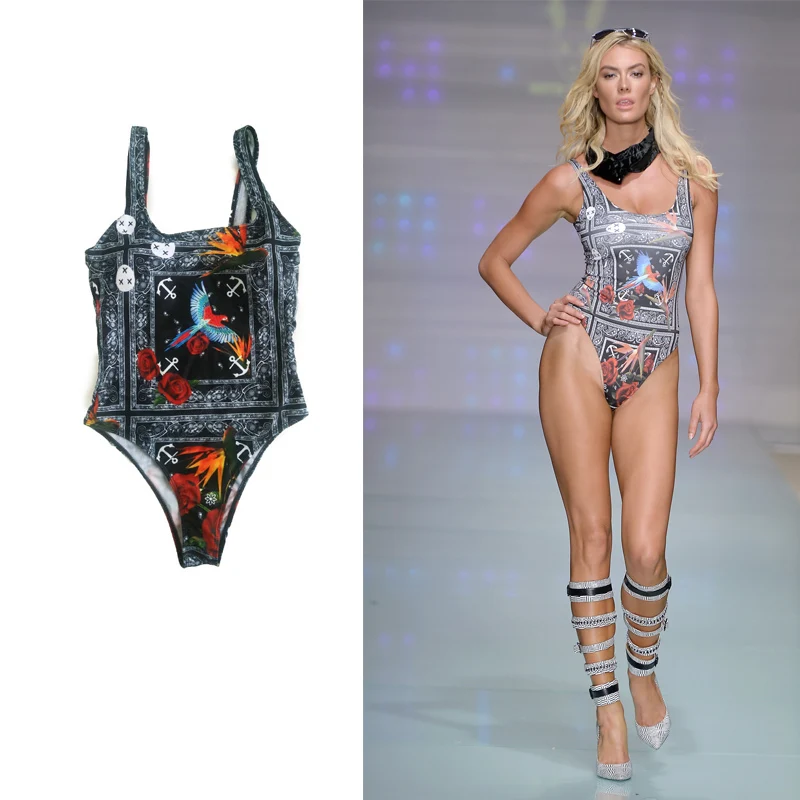 

2018 Bikini Set Siamese Swimwear Set Beach Vacation Essential Bandage Printed Women Sexy one pieces printed bikini swimsuit