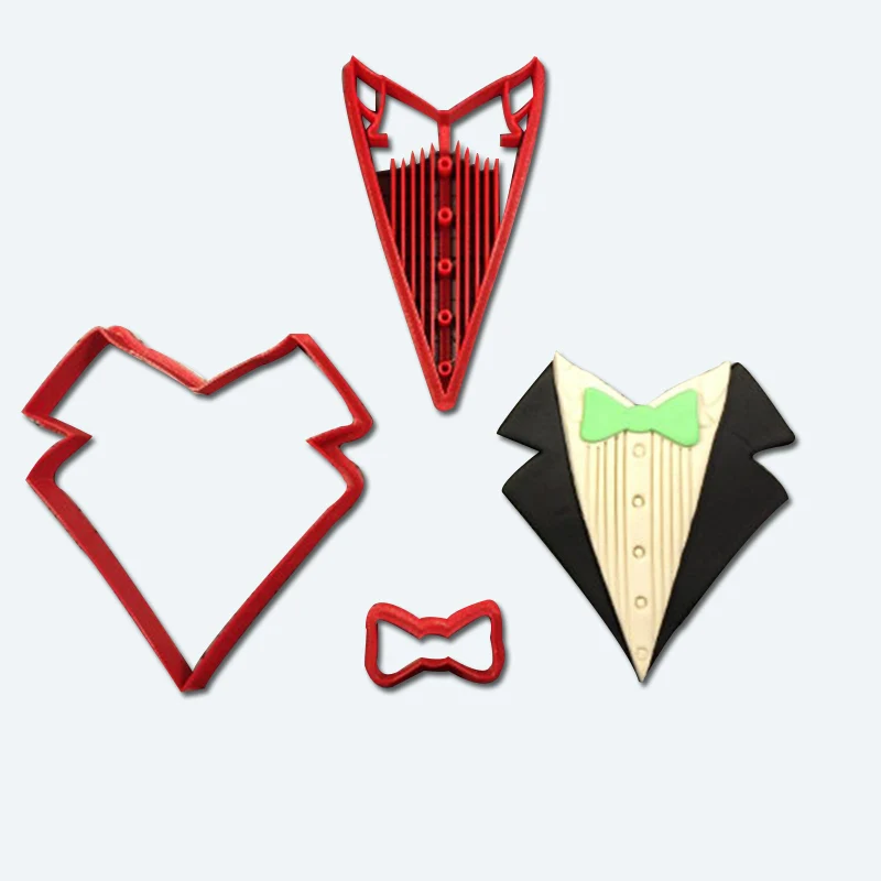

Wedding Tuxedo Groom Jacket Shirt Cookie Cutter Set Fondant Cupcake Top Custom Made 3D Printed Bakken Cake Cutter Accessories