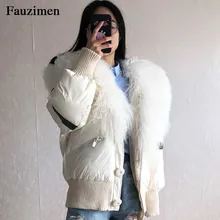 2018new Зима high street натуральная шерсть меха куртка-пилот однобортный фасон меховой воротник съемный стеганый Женская пуховая куртка