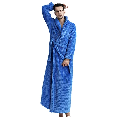 Зимние парные коралловые флисовые халаты для женщин/мужчин, теплые длинные сексуальные банные халаты размера плюс, халаты для подружки невесты, женские халаты - Цвет: blue male