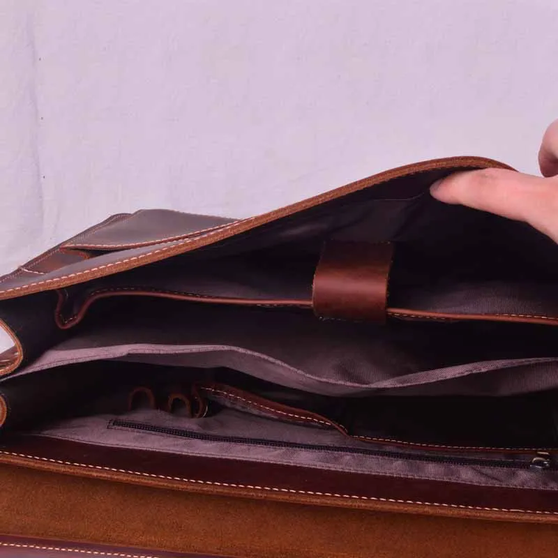 EUMOAN Men's handbag, crazy horse leather business vintage men's bag, head leather computer slanted shoulder bag