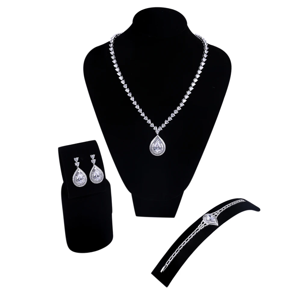 

African Bridal Jewelry Set Wedding Party Necklace Bracelets Earrings Luxury Cubic Zirconia 3 piece Suit Set Free Give the Rings