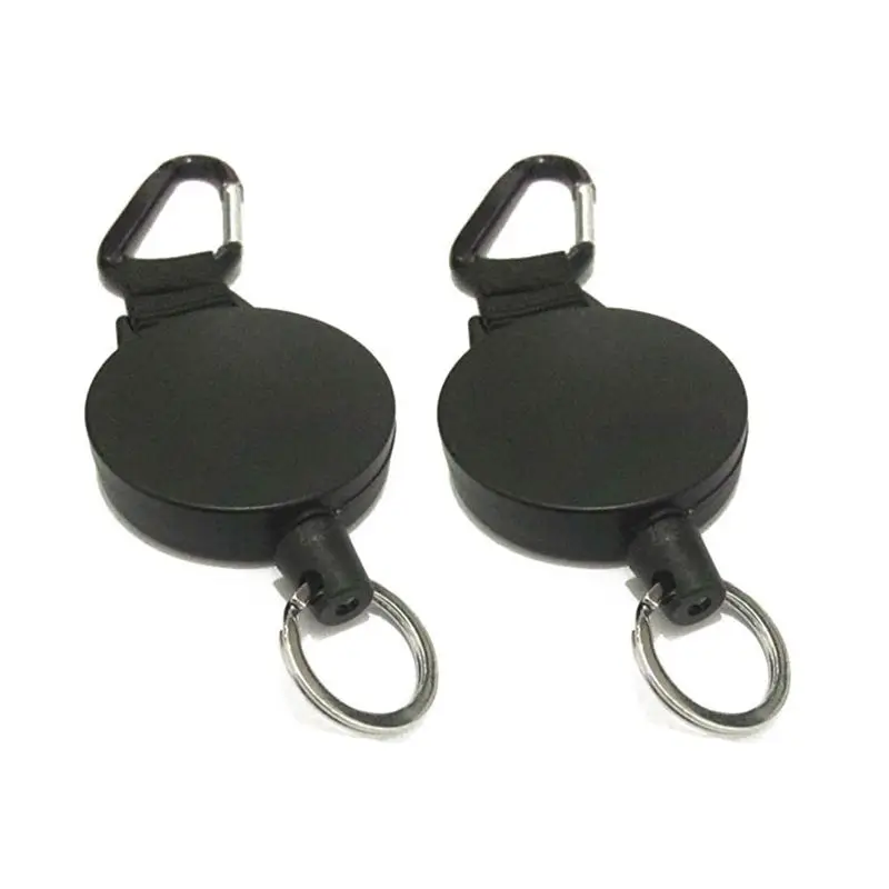 

Stainless Cable Retractable Key Chain and Badge Reel Holder, Black, 2-Pack