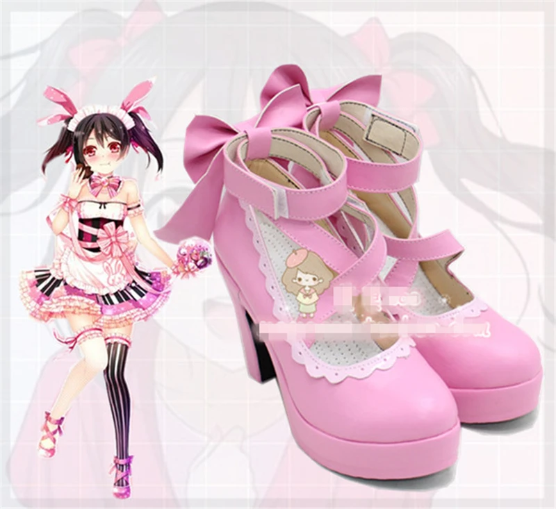 

Love Live Nico Yazawa Valentine's Day Awakening Maid Cosplay Shoes Sweet Lolita Girl Pink Shoes
