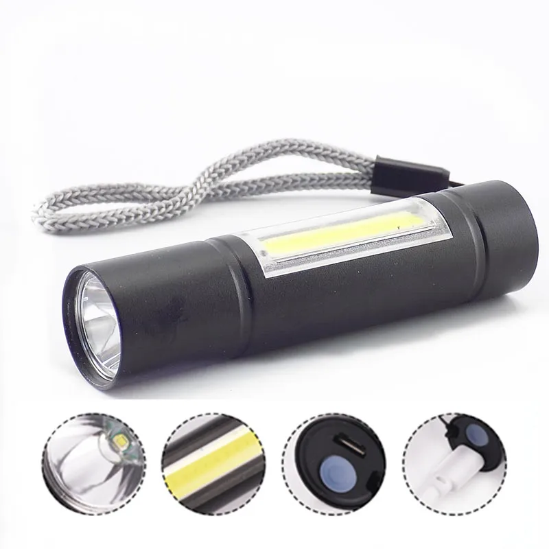 

Portable Mini USB Flashlight LED Q5 COB LED Torch LED Lamp Built-in Battery linterna Led Flash Light Work Light with USB Cable