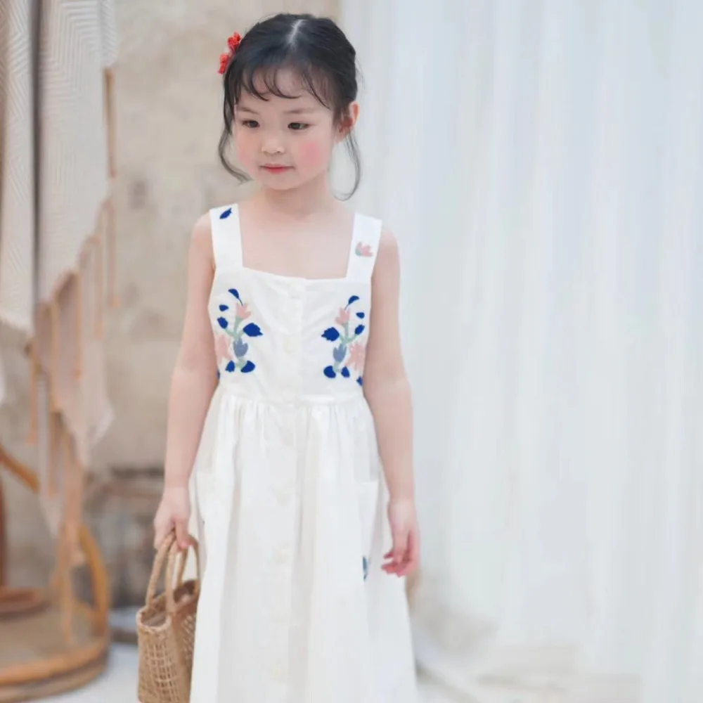 

2019 New design Girls long dress White embroidered dress with high quality and comfortable dress baby girls clothes