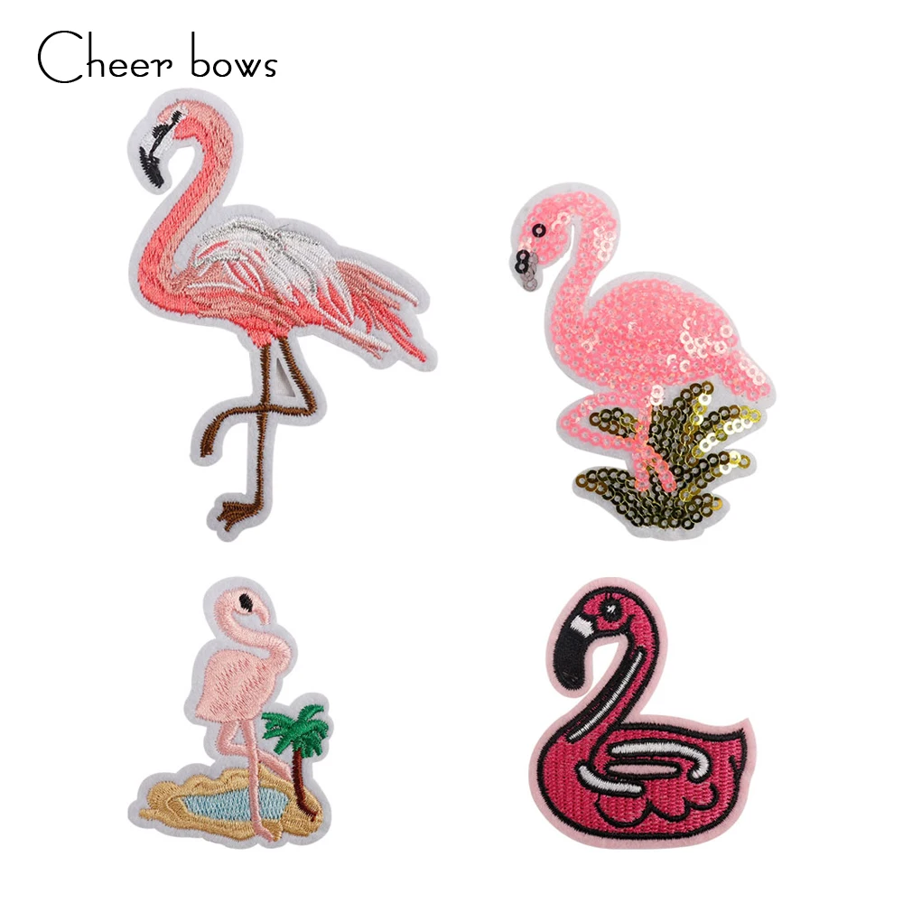

Cheer bows Embroidery Patches Flamingo Sewing On Apparel Sewing Accessories DIY Patches For Clothing Garment Decorative 5pcs