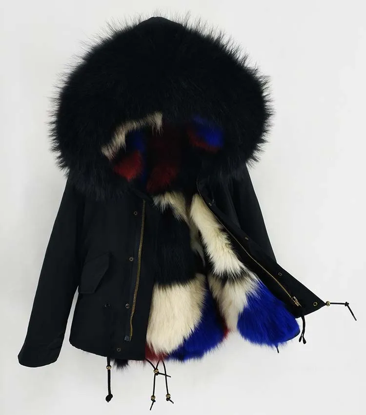 Новая мода Настоящее енота меховой воротник с капюшоном зимняя куртка женская парка мех животных толстое теплое пальто