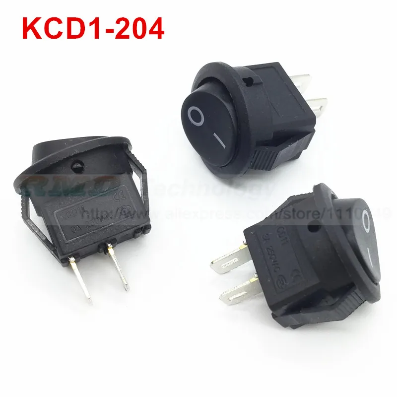 10 шт./лот изящный выключатель KCD11 KCD1 204 15 мм AC 250 В 6A 2 контактный черный красный со
