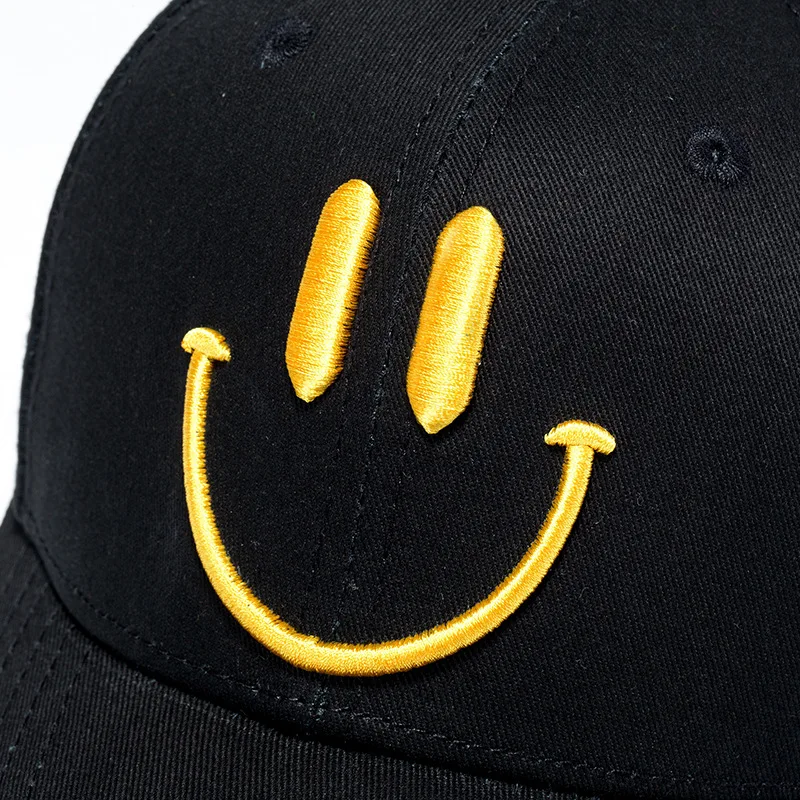 Alta calidad cara sonriente gorra de béisbol de los hombres y las mujeres de sombrero negro Gorras Para Hombre Baseball