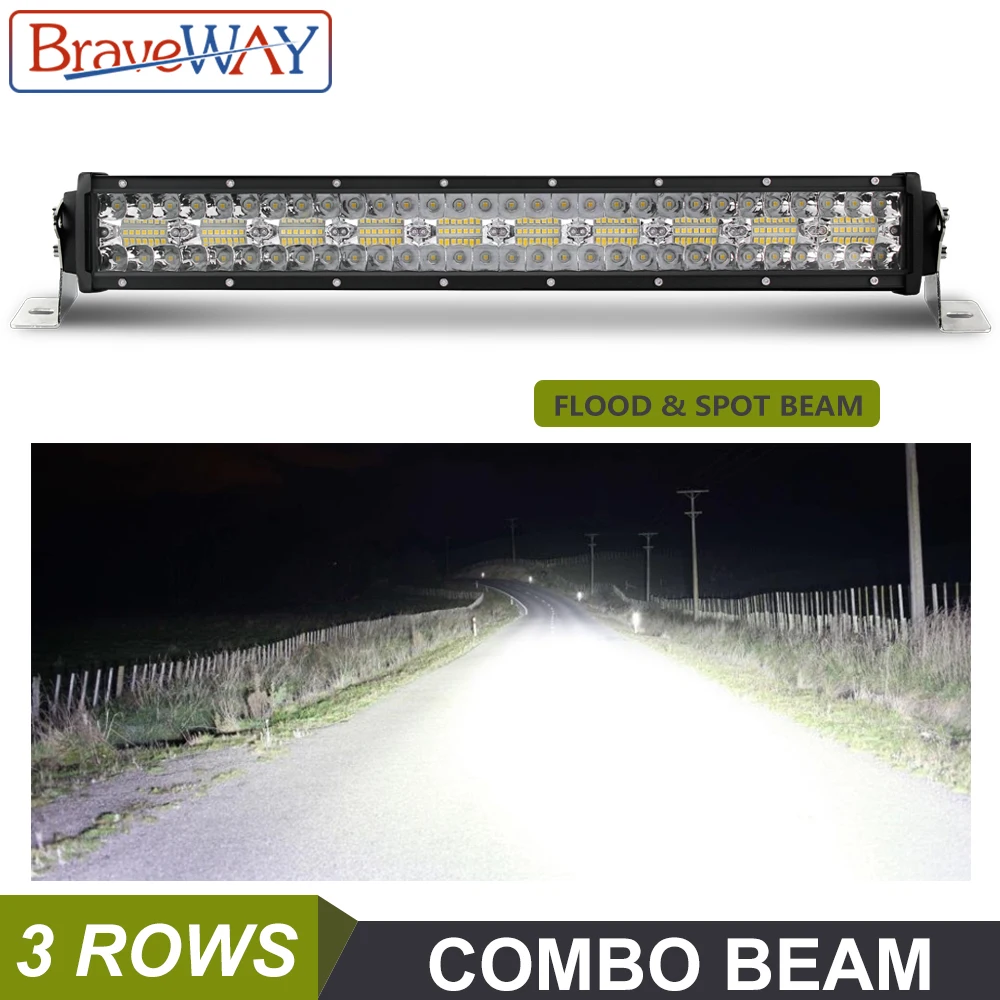 BraveWay 3 ряда светодиодный светильник для внедорожного грузовика трактора 4x4 4WD Atv Uaz лодка 12 в светодиодный рабочий светильник для Land Rover Off Road 2"-52"
