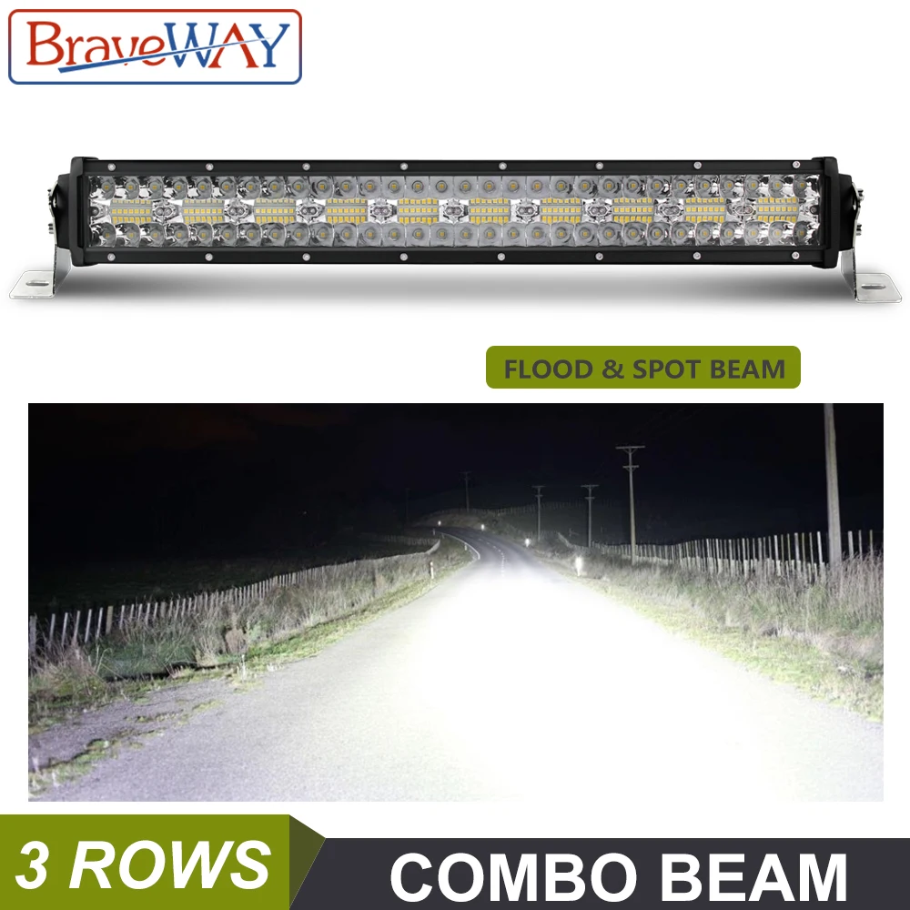 

BraveWay 3 Rows LED Light Bar for Offroad Truck Tractor 4x4 4WD Atv Uaz Boat 12V LED Work Light for Land Rover Off Road 22"- 52"