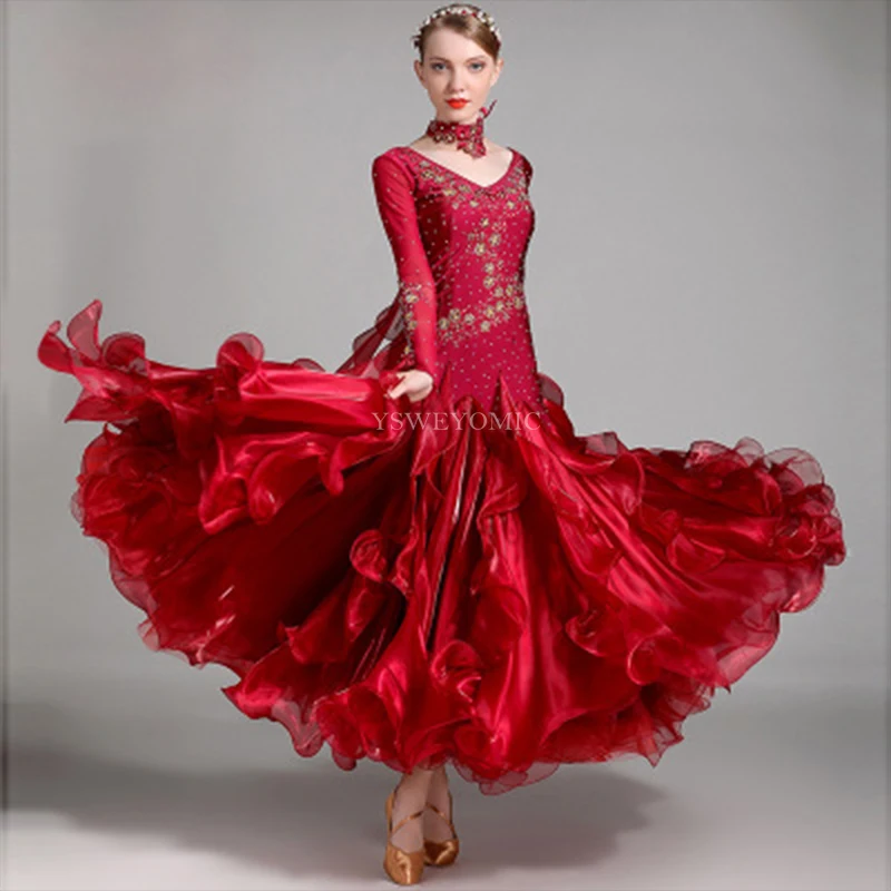 Красный зеленый Junior высокое качество Quickstep Бальные платья профессиональный конкурс Вальс Танго Бальные платья для женщин