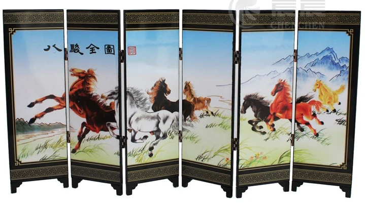 TNUKK(мини) изысканный китайский классический лак живопись декоративные восемь лошадей складной экран