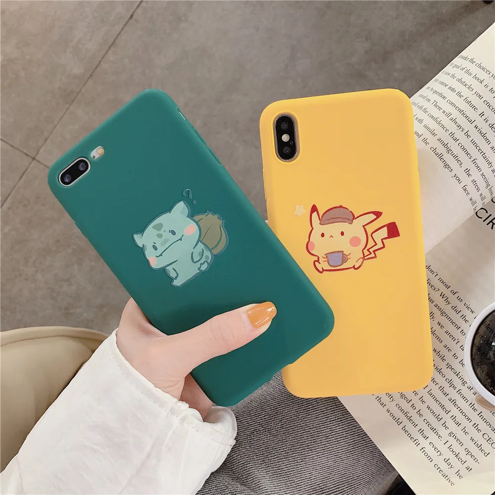 

iToncs Cute Cartoon Pocket Monsters Pokemons Green Phone Case for IPhone XS MAX XR 6s 7 8 Plus Letter Silicone Back Cover Fundas