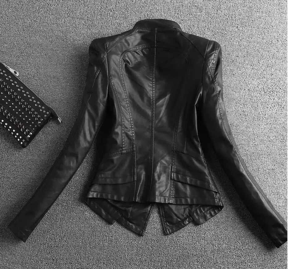 La Mode Slim Taille Pu Stand Black Veste Col Nouvelle Dames Plus En Cuir Lavé 4xl white Femmes Vestes Courtes d4Rwdx