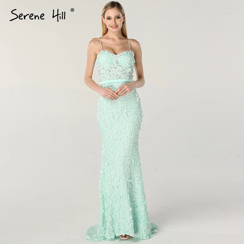 

Mint Strapless Handmade Flowers Sexy Evening Dresses 2019 Sleeveless Crystal Mermaid Evening Gowns Serene Hill BLA6545