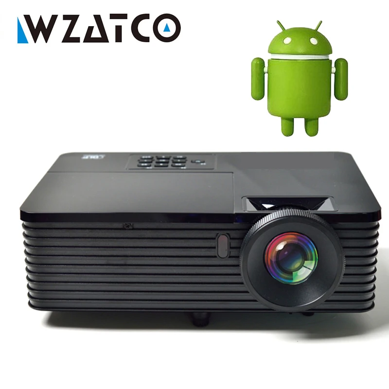 WZATCO 6000lumens HDMI USB Android 7.1.2 WiFi Smart Data Show 1080P 3D DLP Projector Daylight HD Beamer Proyector for Meeting