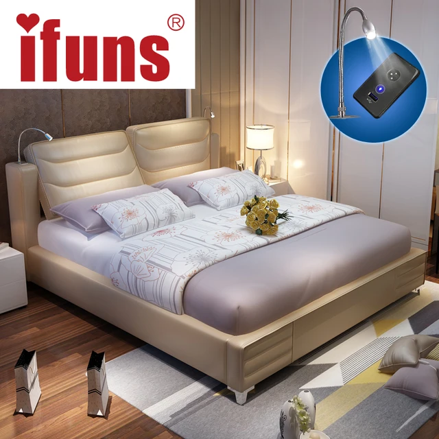 Ifuns Luxury Bedroom Furniture Sets Queen Size Modern Genuine Ifuns Luxury Bedroom Furniture Sets Queen Size Modern Genuine Leather Storage Double Bed Frame Led Night