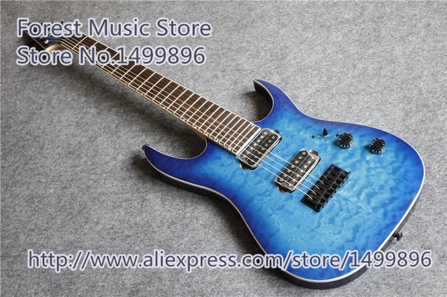 Cheap China Custom Shop Blue Quilted Finish Jackson Electric Guitar 7 String Mahogany Body For Sale