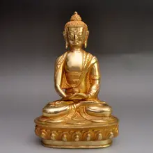 Китайский старинный тибетский латунная статуя Будды медитации