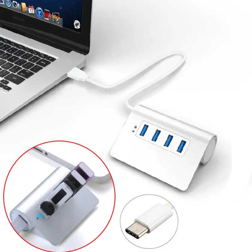High Speed 7 Ports USB 3.1 Type-C to USB 3.0 Hub Portable Aluminum PC /& Macbook