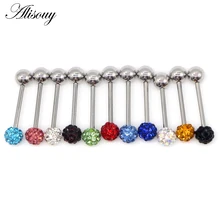 Alisouy 1 pçs 16mm 14g bola de cristal aço inoxidável orelha plug piercing brincos piercing orelha cartilagem tragus septo orelha jayas