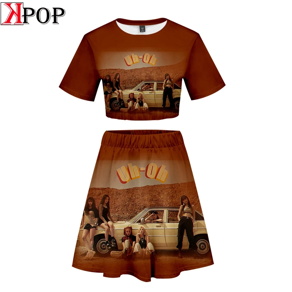 

Pride gidle Two Piece Sets Fashion kawaii Hipster Street Summer Navel Short Sleeve+Short Skirt Casual Sets Harajuku Women Skirts