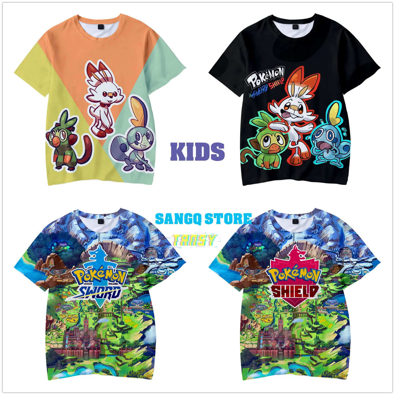 Japanese Cartoon Print Baby Pokemon Sword & Shield T Shirt For Summer Infant Kids Boys Girls Clothes Cotton Toddler Letter Tops