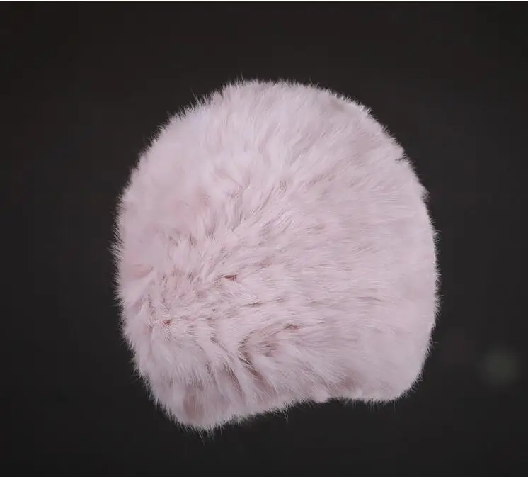 Высококачественные модные зимние шапки для женщин, вязаная шапочка из кроличьего меха, шерсть, натуральный мех, повседневная Милая шапка для девочек - Цвет: light pink