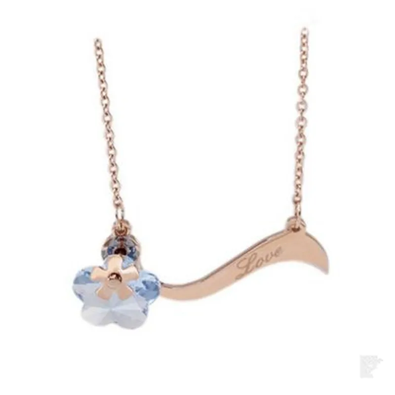 Fashion Pop Plum Rose Gold LOVE fox necklaces and pendants 316 stainless steel Austrian crystal titanium jewelry | Украшения и