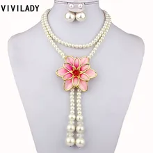 VIVILADY Модные Ювелирные наборы из искусственного жемчуга женские цветочные длинное ожерелье серьги-гвоздики вечерние BFWS Bijoux аксессуары Подарки