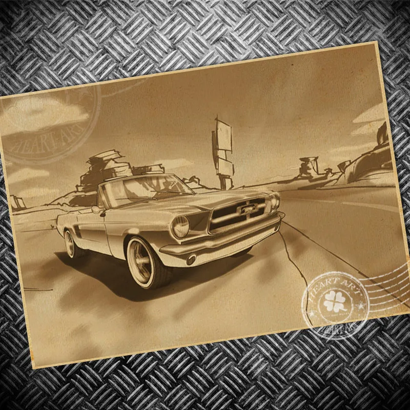 

Free ship Vintage Poster Classical Car Old Painting bar cafe living room Retro wall sticker decor print picture 42x30cm