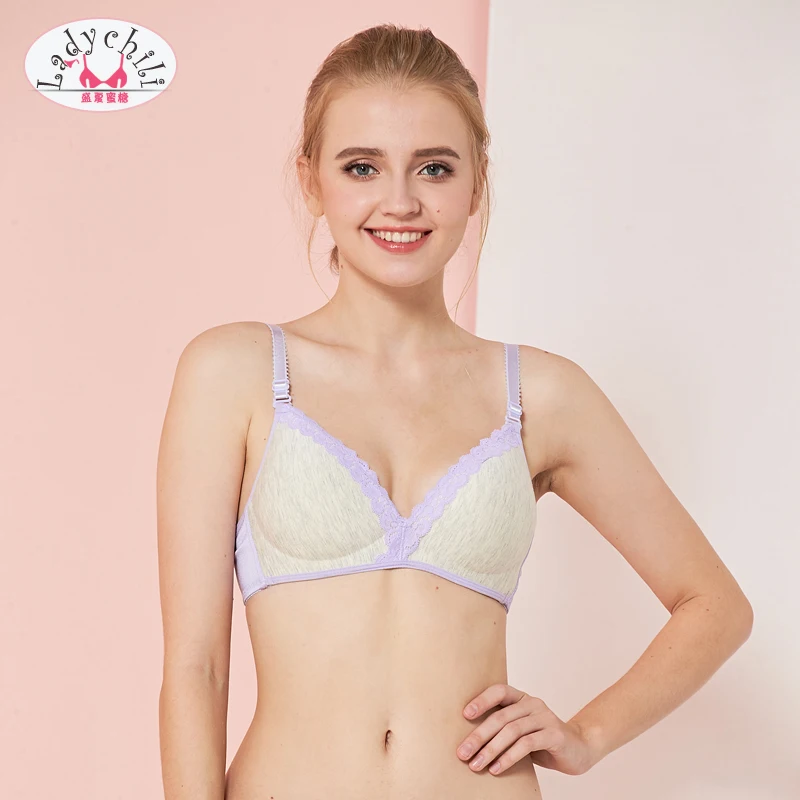 Ladychili Women Intimates Seamless Lace Appliques Cute Wireless Bra