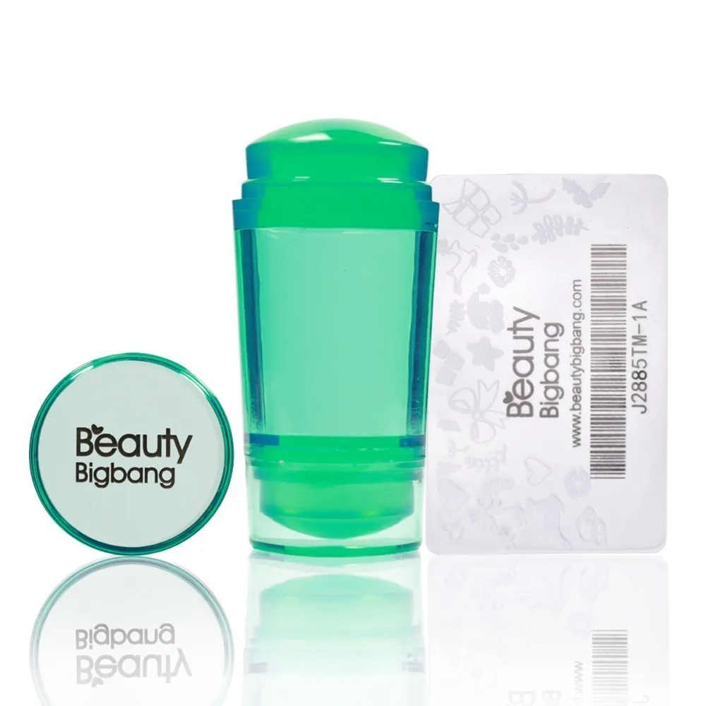 BeautyBigBang, 1 набор, пластиковая силиконовая двойная головка для ногтей, штамп+ скребок, прозрачная Желейная ручка для дизайна ногтей, штамповочная пластина - Цвет: Зеленый