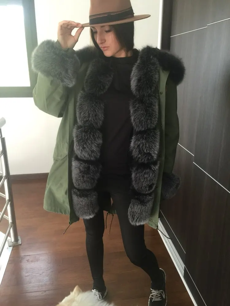 

women real fox fur parka coat genuine fox fur lining winter outwear fur