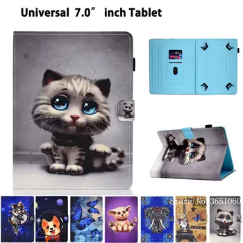 

Universal Case For 7.0" Tablet Cover for Samsung Tab A T280 Huawei T3 7.0 Lenovo PU Leather Cute Cat Stand Funda Shell Capa