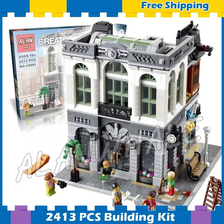 

2413pcs Creator Expert Brick Bank Office Plaza Construction 15001 Model Modular Building Blocks Gifts sets Compatible With Lego