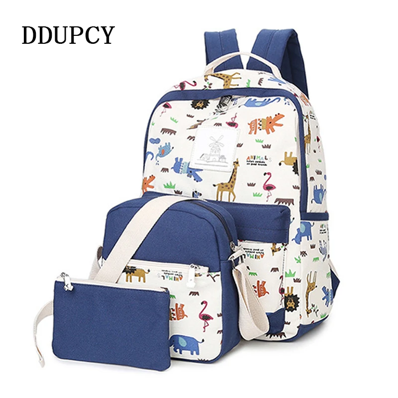 

3 Pcs New 2019 Fashion women Cartoon Animals Giraffe Elephant Backpack Bag Female Fashion Students Backpack