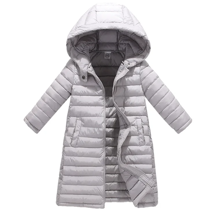 Детские зимние куртки для мальчиков; Длинная Куртка с хлопковой подкладкой; пальто для девочек; детская парка; теплая верхняя одежда с капюшоном; зимняя одежда - Цвет: Серый