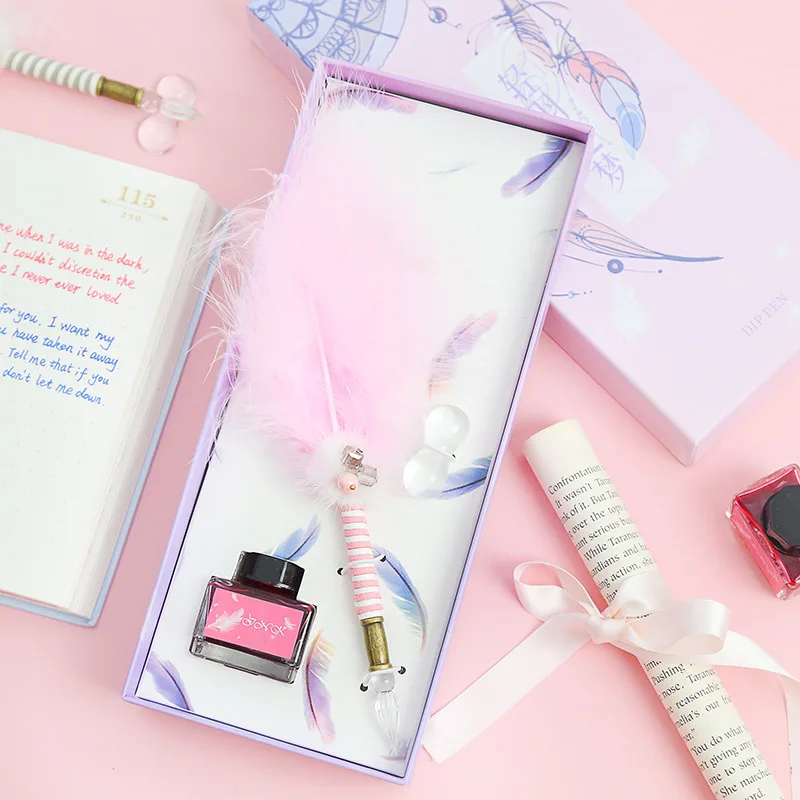 Розовая Красивая перьевая ручка, красочная ручка для письма, Хрустальная перьевая ручка, набор авторучек, креативный подарок на день рождения