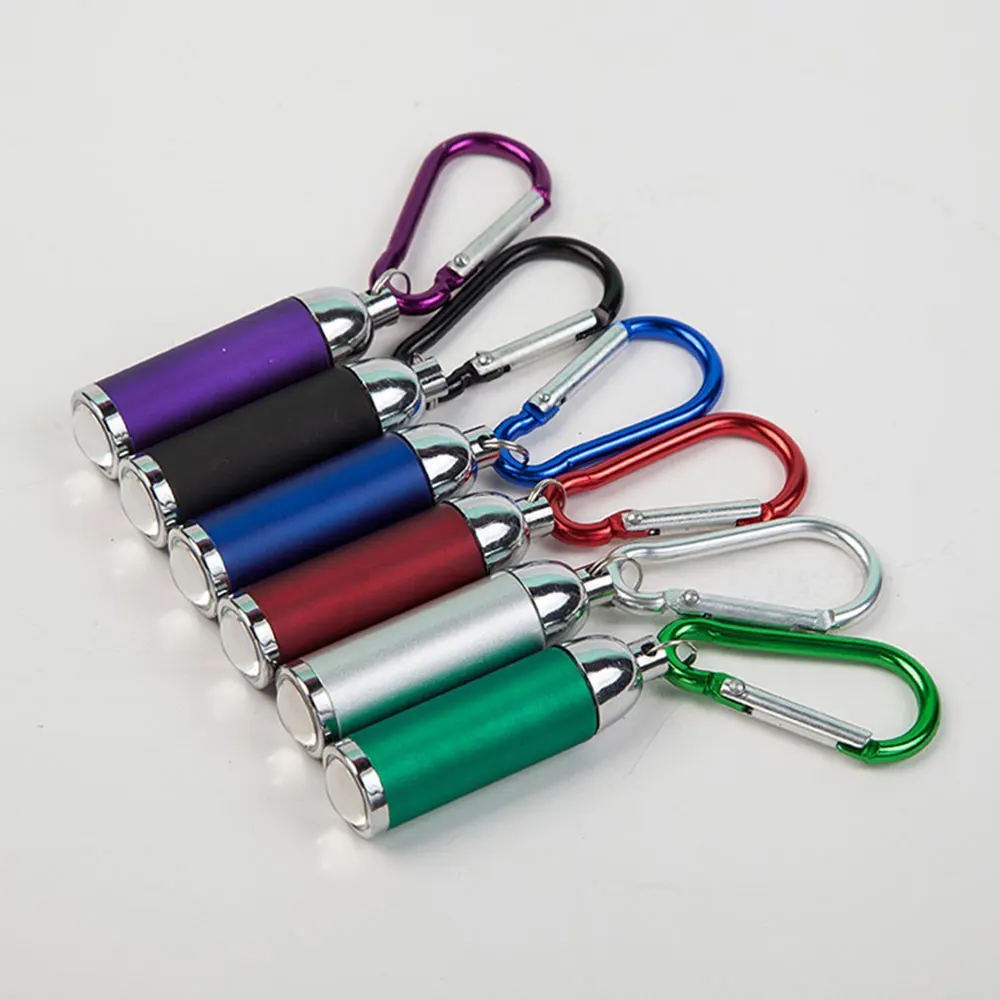 

200pcs Multi Color Mini LEDFlashlight Torch with Carabiner Key Chain Telescopic Lens Flashlight 3xAG13 button Batteries included