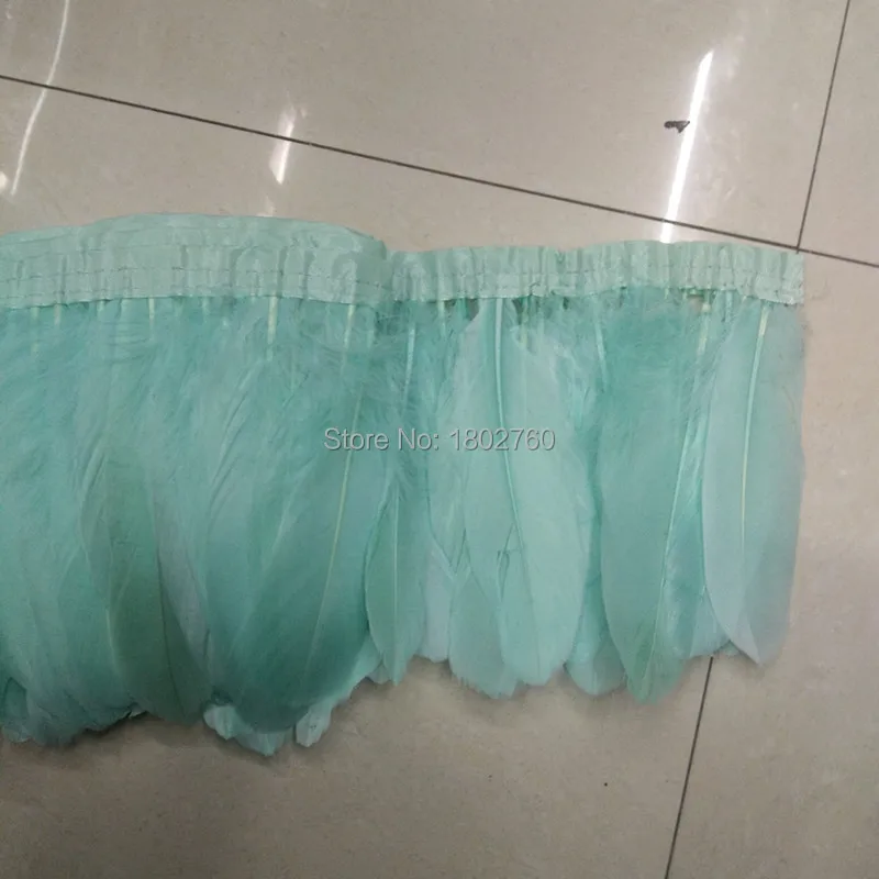 Лента из гусиных перьев Aqua blue с бахромой декоративная лента 2 искусственных