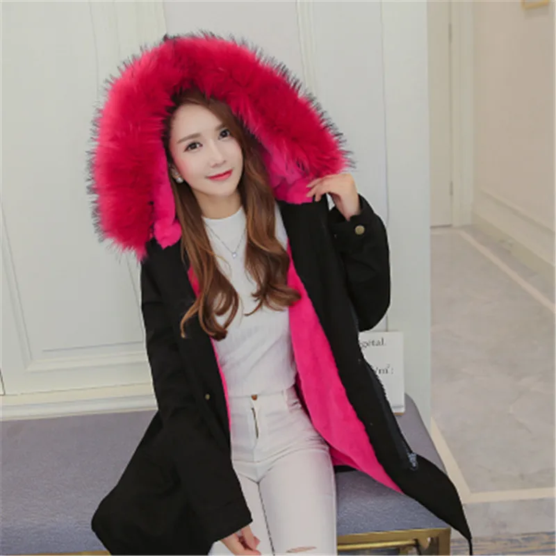 Winter Jacket Women Big Fur Collar Hooded Parka Plus Velvet Liner Military Jacket Winter Coat Women Cotton Oversized Coats C2717