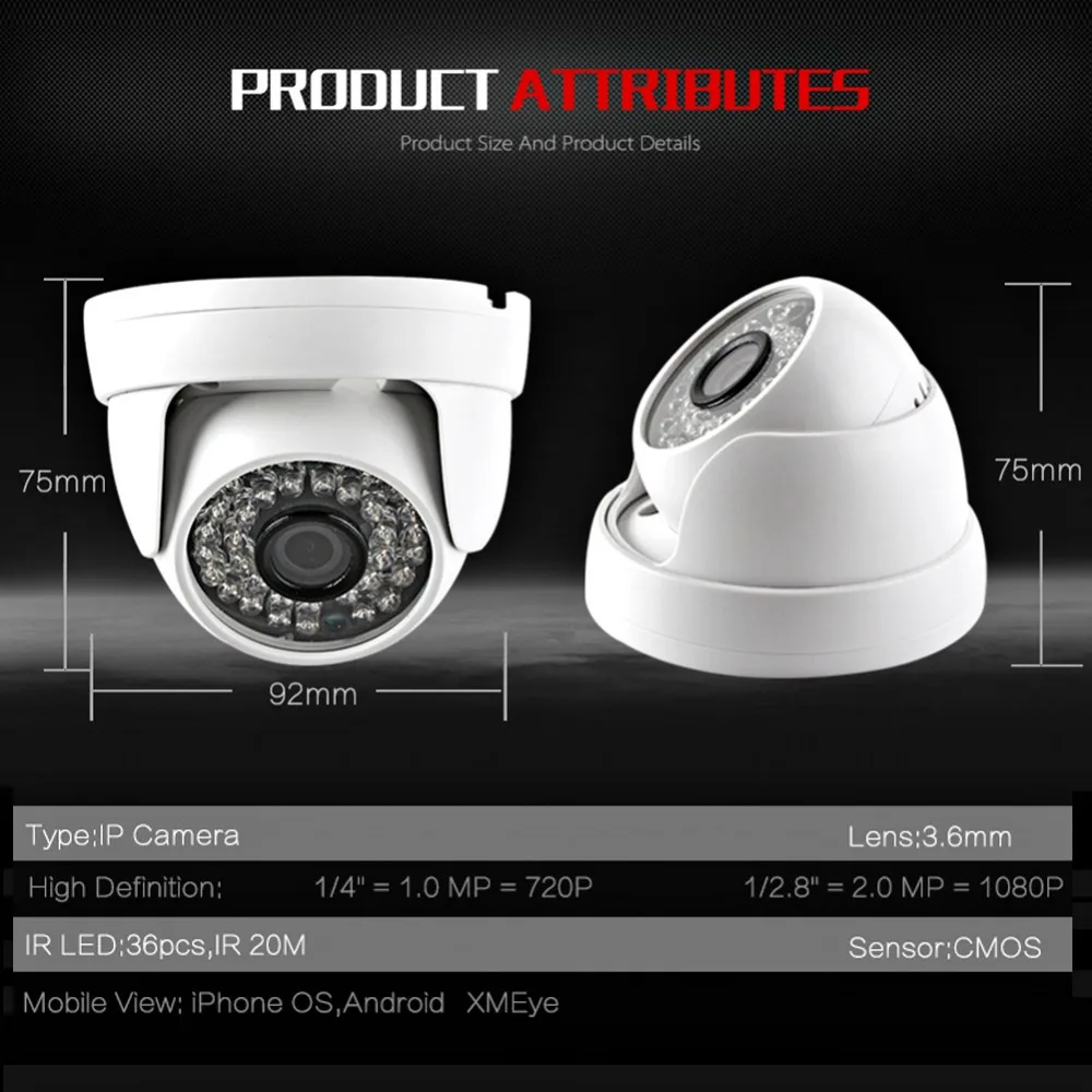 HD 720P 1080P IP Dome Camera IR Lens 3.6mm 2MP IP CCTV Security Surveillance Camera Network Onvif P - 32831325645