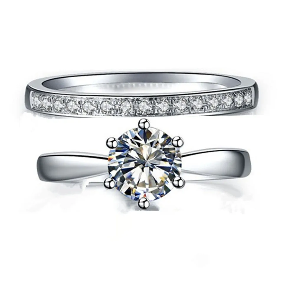 Brand Jewelry 1CT Engagement Ring Synthetic Diamonds Rings Set Engagement Genuine Sterling