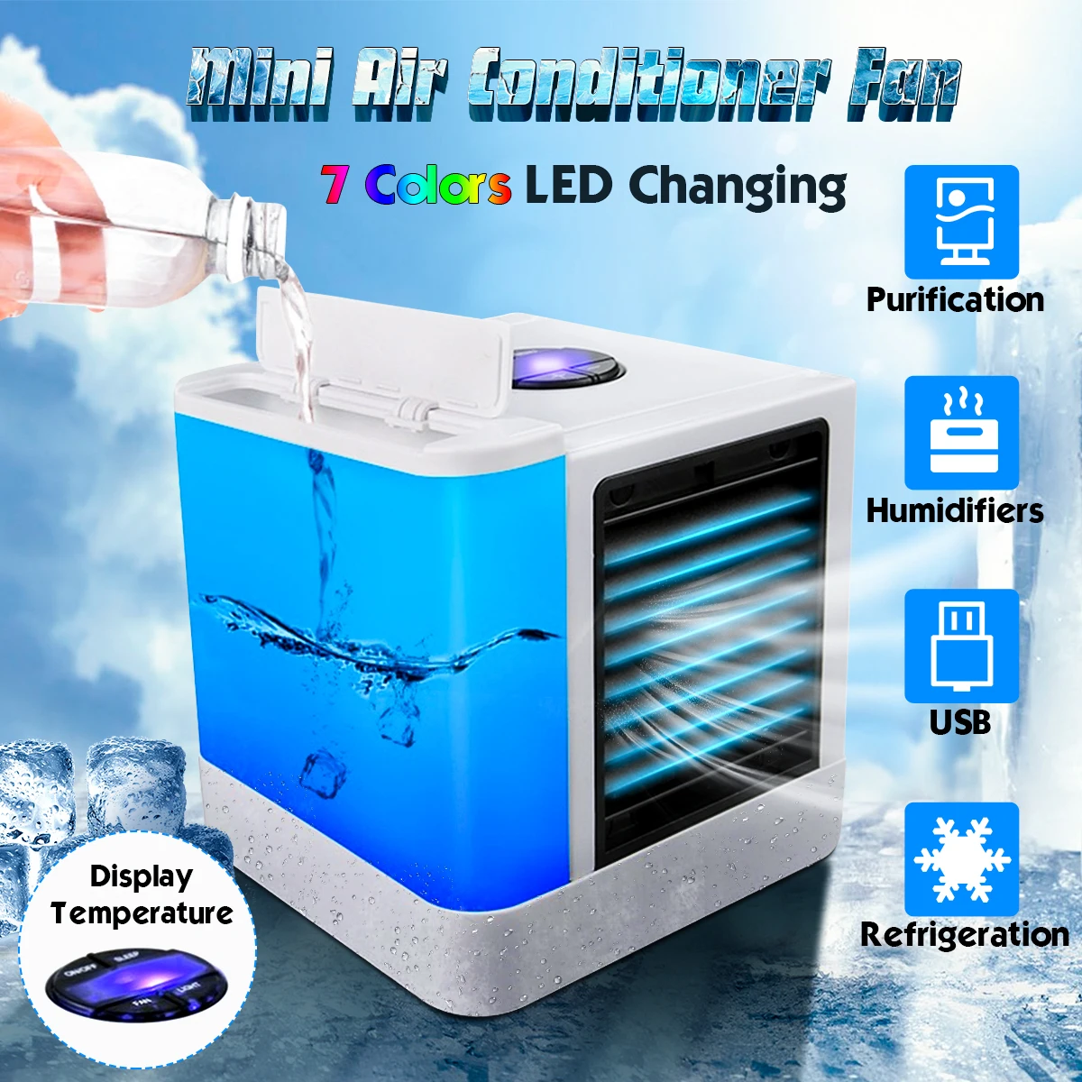 Main Rechargeable refroidissement humidité Refroidisseur USB DEL Rechargeable Mini Ventilateur de bureau