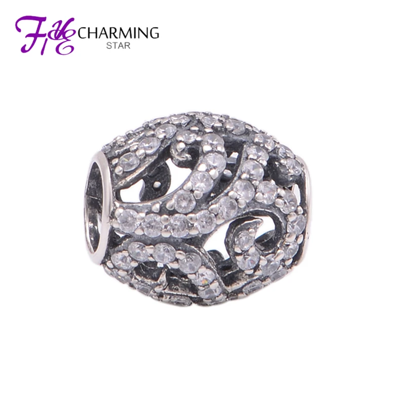 Wholesale Sterling Sivler Beads Crystal Floral Hollow Oval Charms Beads
